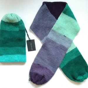 Serenity and Luxe Kids Purple & Green Beanie Hat & Scarf Set Reversible